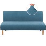 H.VERSAILTEX Armless Futon Cover Stretch Sofa Bed Slipcover Protector Elastic Feature Rich Textured High Spandex Small Checks Jacquard Fabric Futon Cover, Machine Washable, Storm Blue
