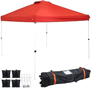 Sunnydaze 12 x 12 Foot Premium Pop-Up Canopy with Rolling Carry Bag - Portable Straight Leg Folding Shade Shelter - Red