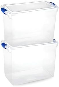 HOMZ 2 Pack, Large Clear Plastic Storage Bins w/Latching Lids, 112 Quart, Blue