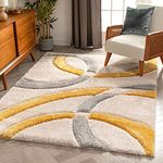 Nuha Rugs 3D Shag Rug Yellow Color 5 cm Thick Pile Modern Shaggy Carpet for Bedroom Home Living Room Hall Kitchen Floor Decor with Size 6x8 feet (180 x 240 cm)