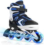 MammyGol Inline Skates for Boys with Full Light Up Wheels, Adjustable Beginner Blades Roller for Big Kids, Blue, Size 1.5 2 3 4 4.5