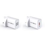 MAGIX Wall Charger Double USB Port (5V-2.4A + 5V-1.0A) & Wall Charger Quick Charge 3.0 18W 3A, AC 100-240V to DC 6V 9V 12V (Qc 1.0 2.0 Compatible)(UK Plug)(White)