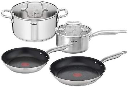 Tefal, Virtuoso Induction Stainless Steel 4pce Set, E491S474, Fixed Handles SS, 3X Stronger Titanium Non-Stick Coating, Thermo Signal Technology, Suitable for All Cooktops, Dishwasher Safe