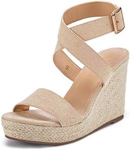 Coutgo Womens Wedge Platform Espadrille Cross Ankle Strap Slingback Open Toe Summer High Heel Casual Sandals