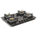 Vidiem Vogue 4-Burner Gas Cooktop/Hob| First Fully Removable Burner Assembly | 10MM Toughened Glass | Hexa Flame Forged Brass Burners | 5MM Thick Pan Support | Manual Ignition| 5-Year Warranty