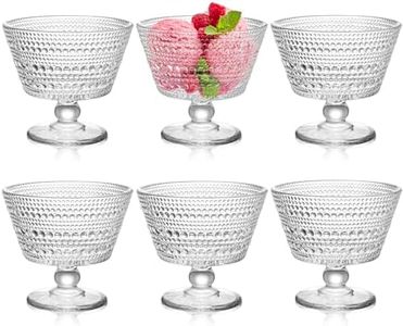 ZOOFOX 6 Pack Glass Ice Cream Bowl Set, 9 oz Footed Fruit Parfait Cups, Embossed Design Glass Dessert Bowls for Sundae, Ice Cream, Smoothie, Fruit, Salad, Yogurt, Cocktail, Snack