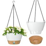 ZMTECH 2pcs 8 Inch Hanging Planter (White) for Indoor and Outdoor Plants Flower Pot with Visible Water Level Tray Self-Watering Plant Pot with Drainage Holes & Removable Saucer for Garden Home