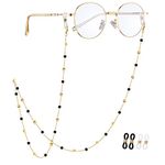 JURYLOO Eyeglasses Chain for Women, Natural Crystal Glasses Chain Sunglasses Holder Necklace Eyewear Strap Reading Lanyard, Black Gold Beads, 72cm