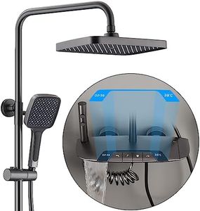 Colonne de Douche Thermostatique, Système de Douche avec Affichage Numérique LED Ensemble de Douche avec 32 * 20CM Pomme de Douche e Douchette à 3 Modes, Bec Baignoire, Bidet Douche (Gris Pistolet)