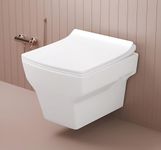 JABON BAGNO Commode for Toilet/Ceramic Western Toilet/Square Wall Hung Commode with Soft Closing Toilet Seat - P Trap Outlet - White