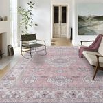 Taleta ALU Washable Rugs Living Room Large Pink Rug Non Slip Vintage Rugs for Bedroom Soft Short Pile Rugs Oriental Area Rugs Kitchen Rugs for Living Room Dining Room (Pink, 240 x 340 cm)