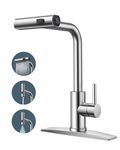 FORIOUS Kitchen Faucet, Morden Kitchen Faucet with Pull Down Sprayer, Stainless Steel Kitchen Faucet 3 in 1 Function, Single Handle Kitchen Sink Faucet for Sink, Bar, Laundry, Rv, Brushed Nickel