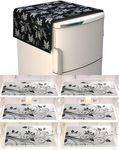 Nicasa Combo of 1 Refrigerator Fridge Top Cover and 6 Pcs Fridge Place Mats (Design 13)