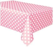 Unique Party 50259 - Plastic Baby Pink Polka Dot Tablecloth, 54" x 108 "