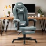 DROGO Apex Ergonomic Gaming Chair, Highback Computer Chair with Linkage Armrest, Breathable Fabric, Adjustable Height, Head & Lumbar Support Pillow | Home & Office Chair with Recline, Footrest (Grey)