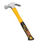 THS Pro 16 oz Claw Hammer - Magnetic Nail Starter - Forged Fine Grain Harden Steel Head - Heavy Duty Fiberglass Shaft - Ergo Cushion Grip - Roofing Hammer