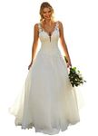 YMSHA Women's Beach Spaghetti Strap Wedding Dresses for Bride 2024 Boho Long Lace Bridal Gowns for Wedding YMS041, G-white, 16