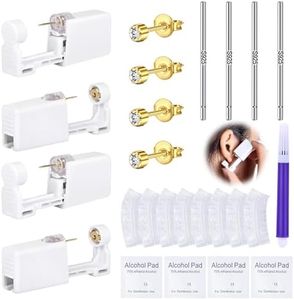 DJCIW 21PCS Gold Ear Piercing Kit,Disposable Ear Piercing Gun Kit with 4 Pcs Self Piercing Gun and Bult-in in Stainless Steel Ear Stud 3mm,S925 Ear Sticks and Waterproof Ear Cover For Ear Piercing