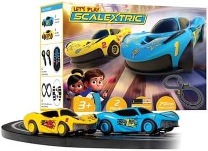 Scalextric Let's Play! G1188M Racing Track Sets for Kids Ages 3+ - Battery Powered Micro Race Set, Toy Car Kits for Boys. Incl. 1x Speed Track, 2x Racing Cars, 2x Controllers - Toys Gifts 1:64 Scale