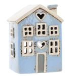 Shudehill Giftware Village Pottery Ceramic Heart House Mini Tealight - Pale Blue