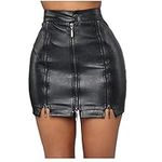 Button Down Dress for Women Waist Belts for Dress Empire Waist Dress Clearance Women High Casual Solid Mini Fit Leather Skirts J0159 High Skirt Hip Skirt High Hip Zip Stitching Leather Skirt F Black