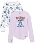 Spotted Zebra Girls' Disney Star Wars Mavel Frozen Princess Long-Sleeve Thermal T-Shirts, 2-Pack Stitch Pizza, 4T