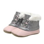 Robeez Baby Girls and Boys First Kicks Slip Resistant Boots and High-Top Shoes for Infant and Toddler, 0-24 Months, Apres Pink/Silver Leather, 9-12 Months Infant