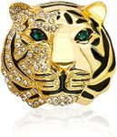 Rhinestone Tiger Head Brooch Pins.Gold Silver Animal Lapel Pin,Charm Lion Coat Collar Brooch for Men Suit Pin (Gold)