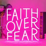 Faith Over Fear Neon Sign Jesus Neon Light for Wall Decor Pink LED Neon Sign Religious LED Neon Light Dimmable Neon Signs for Bedroom Wedding Church Decoration