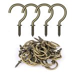 RELBRO 50 Pcs Screw Hooks, 1-1/4 Inch Bronze Cup Hooks Screw in Mug Hooks Metal Heavy Duty Screw Wood Wall Ceiling Hooks Plant Hooks Indoor Outdoor for Utensils Plants Baskets Lights Wreaths