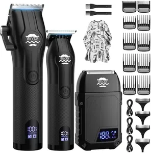 BILLAR Professional Barber Clippers and Trimmer Set - Foil Shaver Professional Hair Clippers for Men, Mens Cordless Hair Clipper for Barbers Haircut Kit（Black）