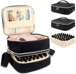 Nail Polish Organizer Case, Detachable Double Layer Nail Polish Organizer Bag Holds Up 42 Bottles, Portable Nail Polish Organizer Holder with Storage Pockets, Travel Bag Manicure Storage Bag（Black)