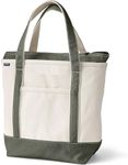 Lands' End Zip Top Canvas Tote Bag, Natural/Dark Olive Green, Small