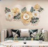 Metal Abstract Figures Wall Sculpture with Flowers & Leaves – Multicolor Wall Art for Home Decor, Living Room, Bedroom, Hotel, Restaurant, and Drawing Room (Pack of 1, Green & Gold)"