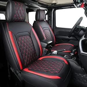 Aierxuan Jeep Wrangler JK JL 4-Door Seat Covers Full Set Custom Fit 2007-2025 Unlimited X Rubicon 392 Sahara Willys Sport High Altitude 4X4 Truck Pickup Waterproof Leather (Full Set/Black-R)