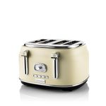 Westinghouse 4 Slice 1750W Retro Toaster | Removable Bun Attachment, 6 Browning Levels, Bread Centring, Defrost, Warm-up & Stop Function, Extendable Crumb Tray | 2-Yr Warranty (White)