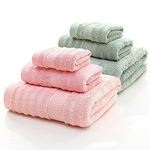 Mush Bamboo Towels Set | Ultra Soft, Absorbent and Antimicrobial 600 GSM (2 Bath Towel, 2 Hand Towel and 2 Face Towel) Perfect for Daily Use and Gifting (Olive & Pink)