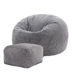 icon Kingston Cord Bean Bag Chair and Pouffe, Charcoal Grey, Large Lounge Chair Bean Bags for Adult with Filling Included, Jumbo Cord Adults Beanbag, Boho Room Decor Living Room Furniture