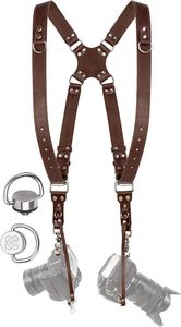 CHAMPKIA Camera Strap Accessories for Two-Cameras | Dual Shoulder Leather Belt Strap | Multi Camera Strap for DSLR/SLR (Brown)