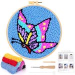 JSRQT Punch Needle Kit for Beginners Needle Punch Starter Kits with Butterfly Pattern Handcraft DIY Embroidery Kit for Kids Adults Craft DIY Punch Needle Craft with Instructions Punch Needle Hoop Kit