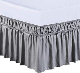 MEILA Wrap Around Bed Skirt Three Fabric Sides Elastic Dust Ruffled 14 Inch Tailored Drop,Easy to Install Fade Resistant-Grey, Queen/King