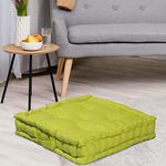 HOME COLORS.IN Cotton Floor Cushion Square Chair Pad Seat Cushion for Living Room, Bedroom, Balcony Seating, Car Seat, Office Chair, Sofa & Meditation - 50x50x10 cm - Lime Green