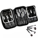 ROWNYEON Makeup Brush Bag Travel Makeup Brush Holder Organiser Storage Bag Make up Brush Case 3 Layer Brushes Pencil Holder Organizer Makeup Bag with Zipper Mesh Bag for Cosmetics,Waterproof Black