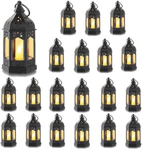 Mini Lantern with Flickering LED Candles Set of 20, Hewory Black Vintage Decorative Hanging Candle Lanterns for Halloween, Christmas, Wedding Decorations, Party, Table Centerpiece, Battery Included