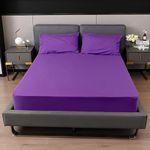 Fitted Sheet 25CM Deep Bed Sheet King Size 152X200CM Purple Hotel Quality Poly Cotton (Purple, King 25 CM)