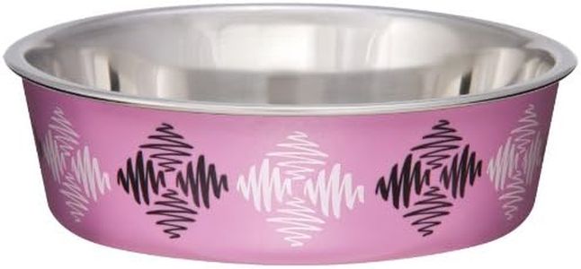 Loving Pets Bella Bowl Designer & Expressions Dog Bowl, Medium, Argyle, Pink