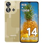 OUKITEL C57S Mobile Phones - Android 14 Phone, 8GB+128GB, Cheap Phone, 13MP+5MP Camera, 6.52" HD+ Display Phones, 4300mAh Battery, Sim-Free & Unlocked Mobile Phones, FaceID/GPS/OTG - Gold