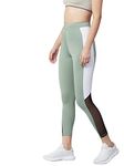 BLINKIN Stretchable Yoga Pants for Women & Gym Pants for Women Workout with Mesh Insert & Side Pockets (1869,Color_Olive Green with White Stripes,Size_S)