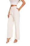 FUNYYZO Women's Wide Leg Pants High Elastic Waisted in The Back Business Work Trousers Long Straight Suit Pants for Summer