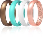 ThunderFit Women Breathable Air Grooves Silicone Wedding Ring Wedding Bands Anniversary Rings 4mm - 4 Rings (Bronze, Teal, White, Rose Gold, 8.5-9 (18.9mm))